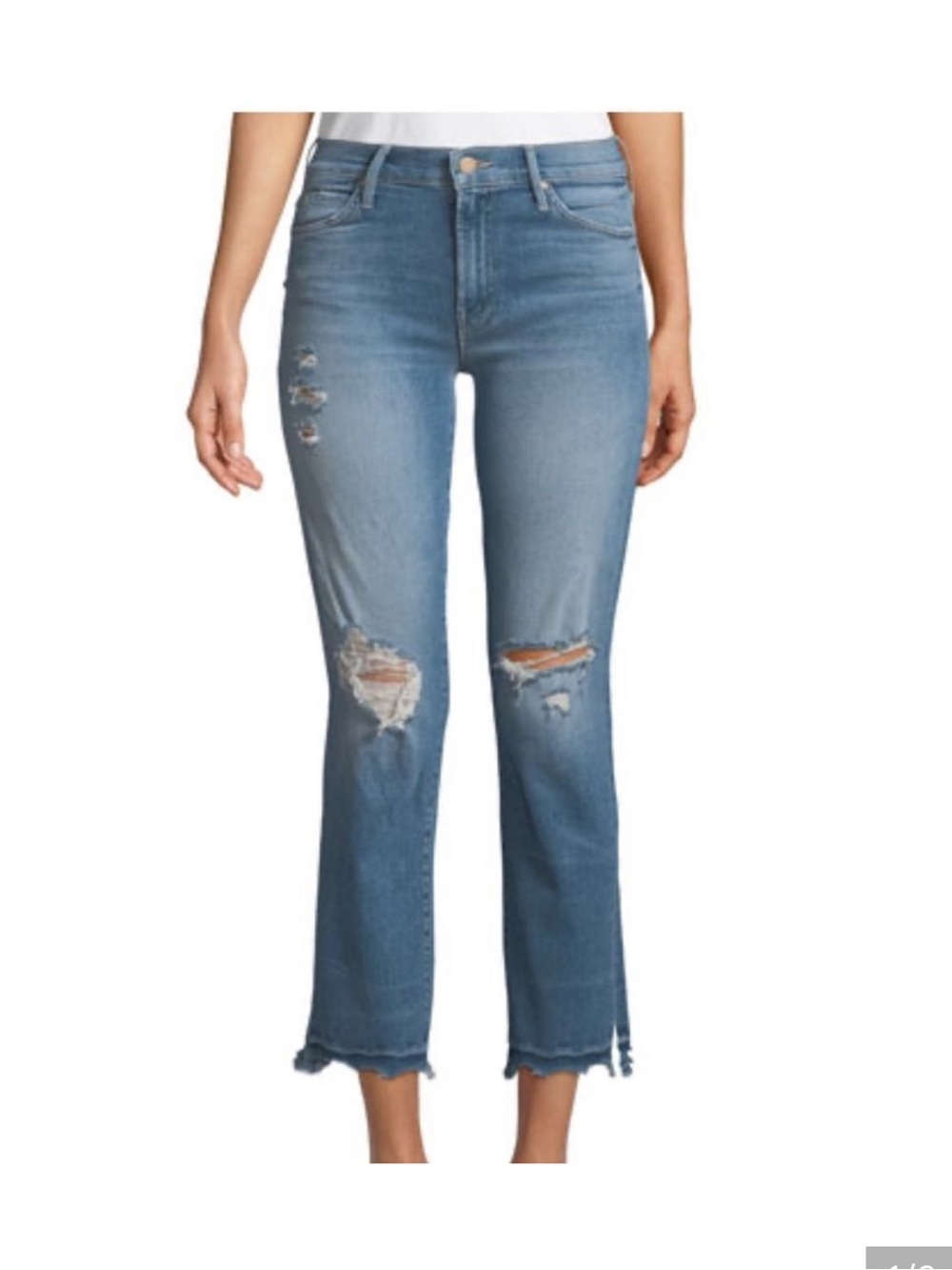 MOTHER Distressed Cropped Ankle Jeans - Light Blue